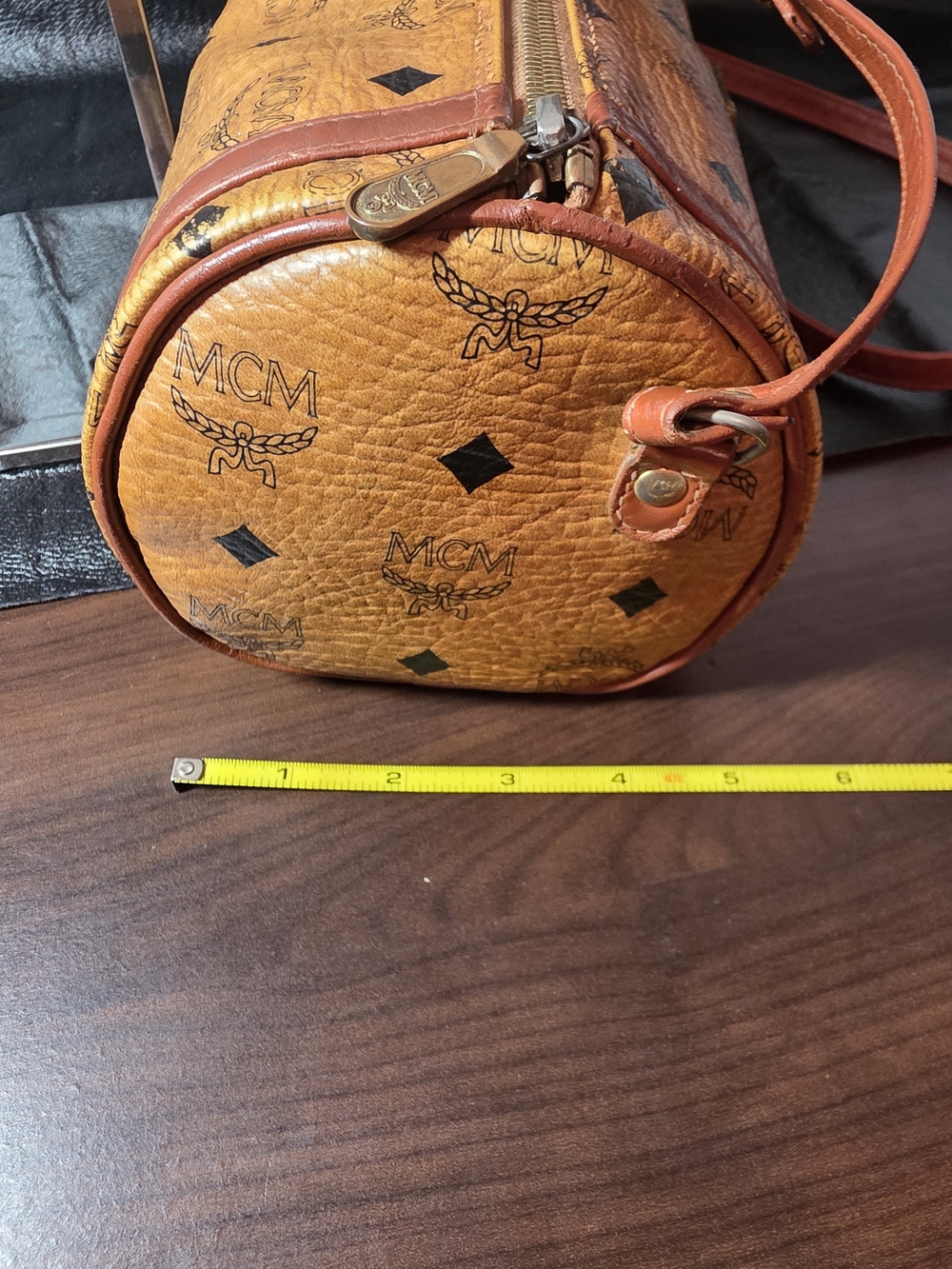 MCM Cognac Visetos Monogram Barrel Crossbody Bag - Picture 13 of 14